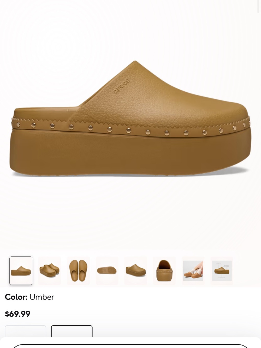 CROCS Platform Clog Mule in Umber with Stud Accents